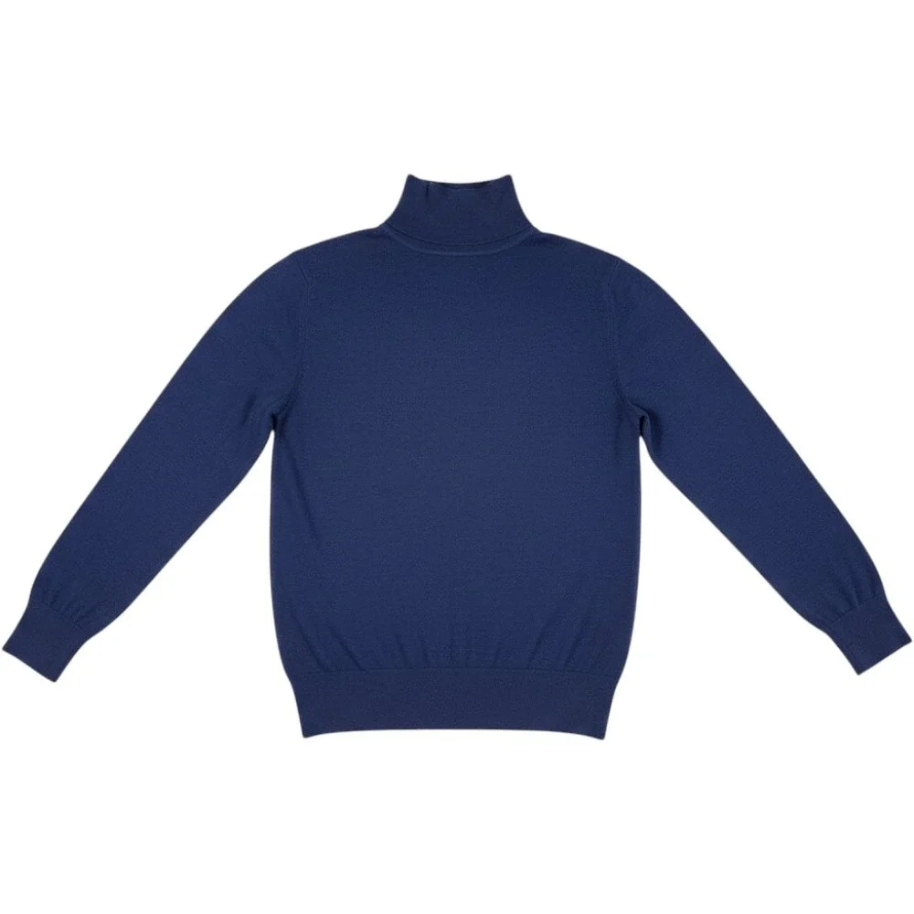 Banana Republic Sweater Men Large Blue Mock Neck Quarter Snap Wool Pullover Prep